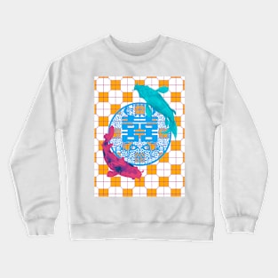 Double Happy Koi Fish - Yoga Calm Vibe Orange Tile Floor Pattern Crewneck Sweatshirt